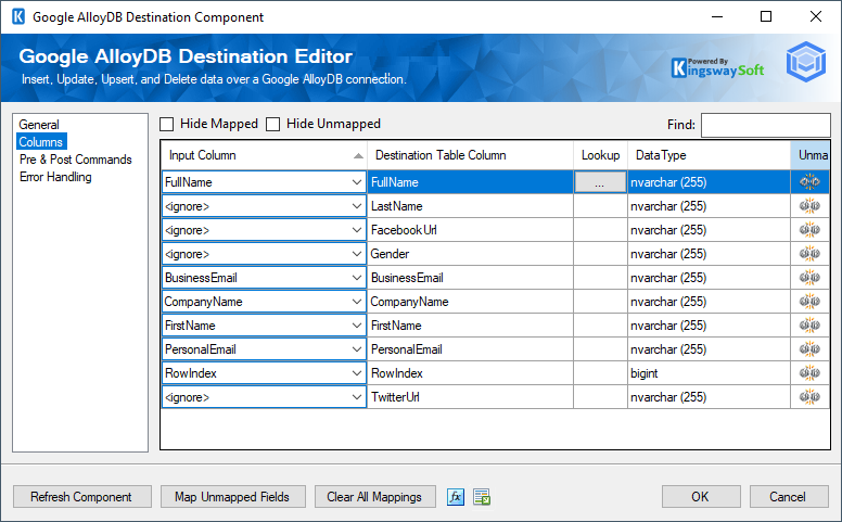 Google AlloyDB Destination Component - Columns.png